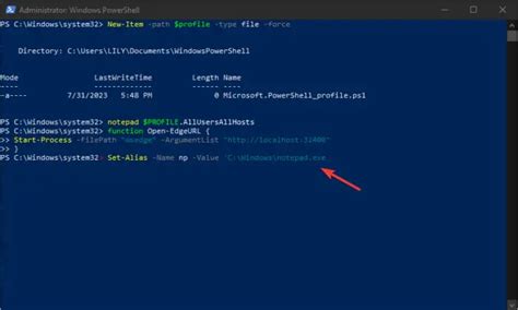 powershell profile alias.